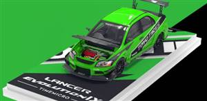 1/64 Mitsubishi Lancer Evo 9th Gen. TOYO TIRES GREEN with Figure - TIME MICRO 